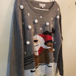 Carolyn Taylor Gray Snowball Santa Christmas Ugly Xmas Sweater Sz 2X